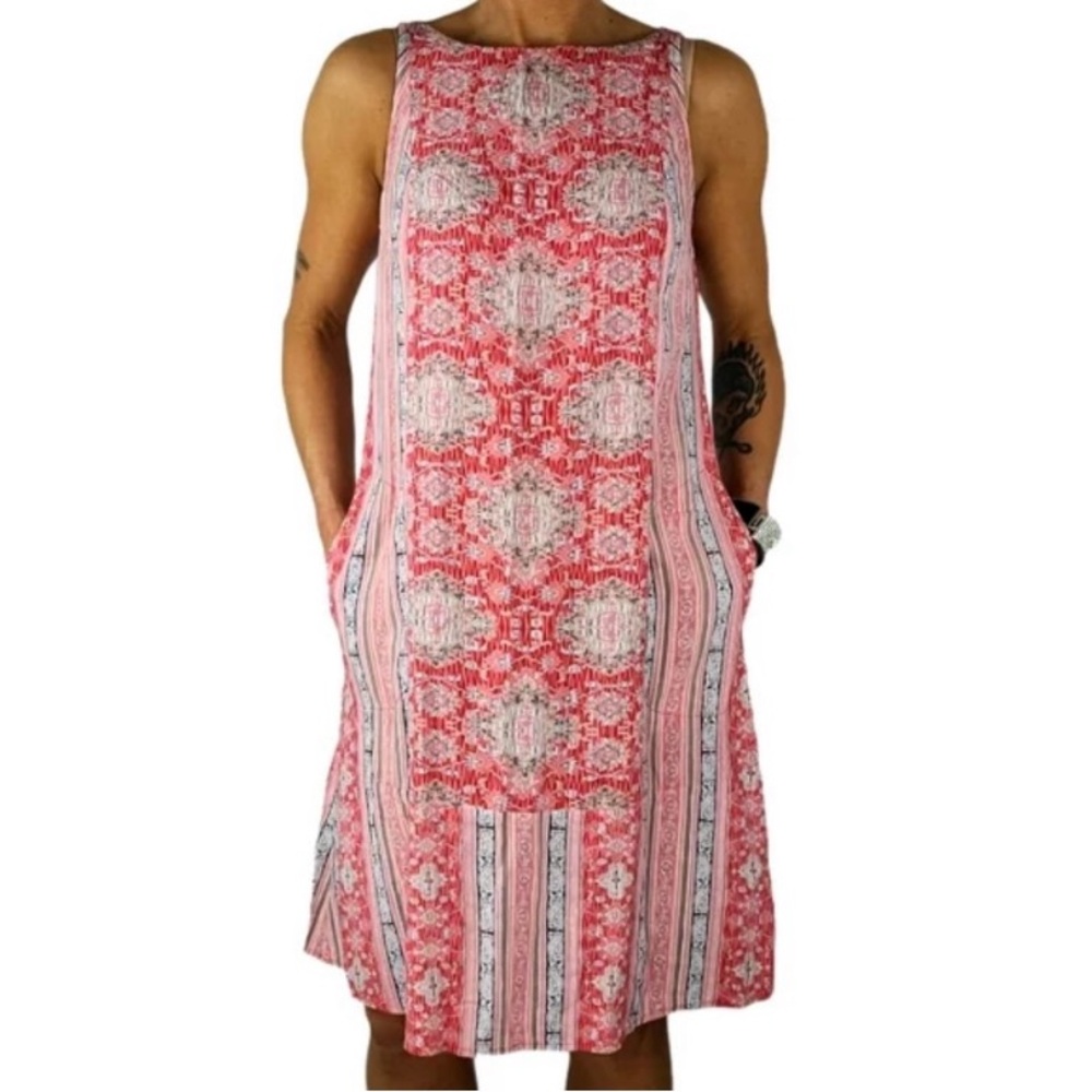 J. Jill Red Tapestry Print Bateau Neck Tank Dress Size Small